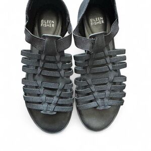 Eileen Fisher Rato Sandals Womens 6.5 Black Strappy Fisherman Flats Casual Shoes